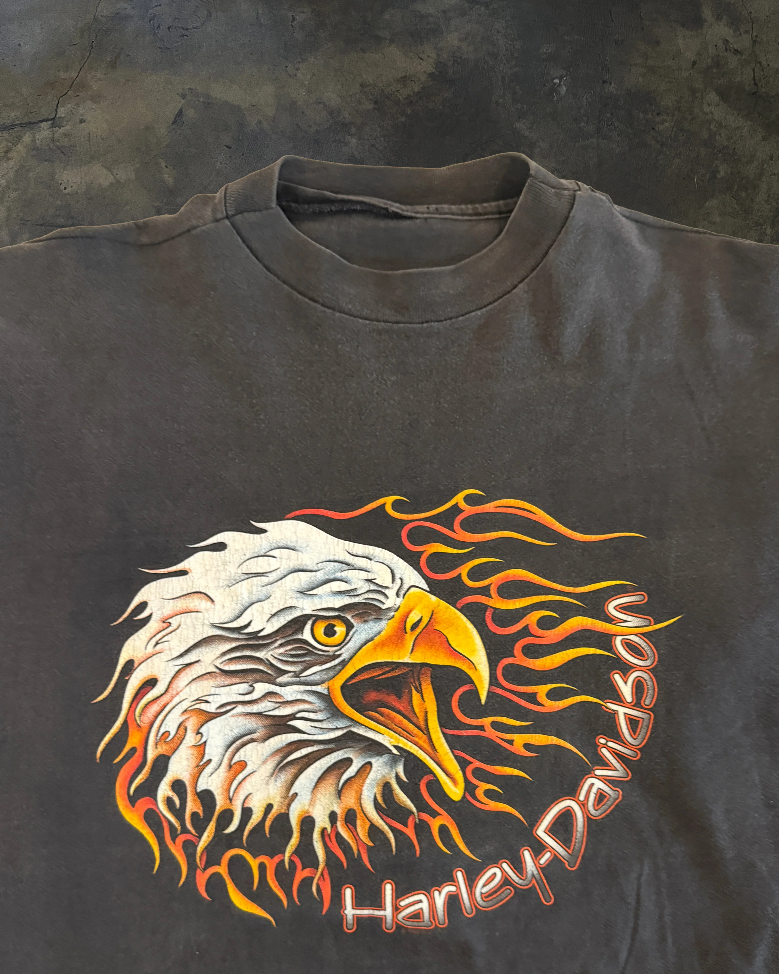 1990s HARLEY DAVIDSON "IRON BLOCK" EAGLE FLAME LONG SLEEVE TEE - Image 2