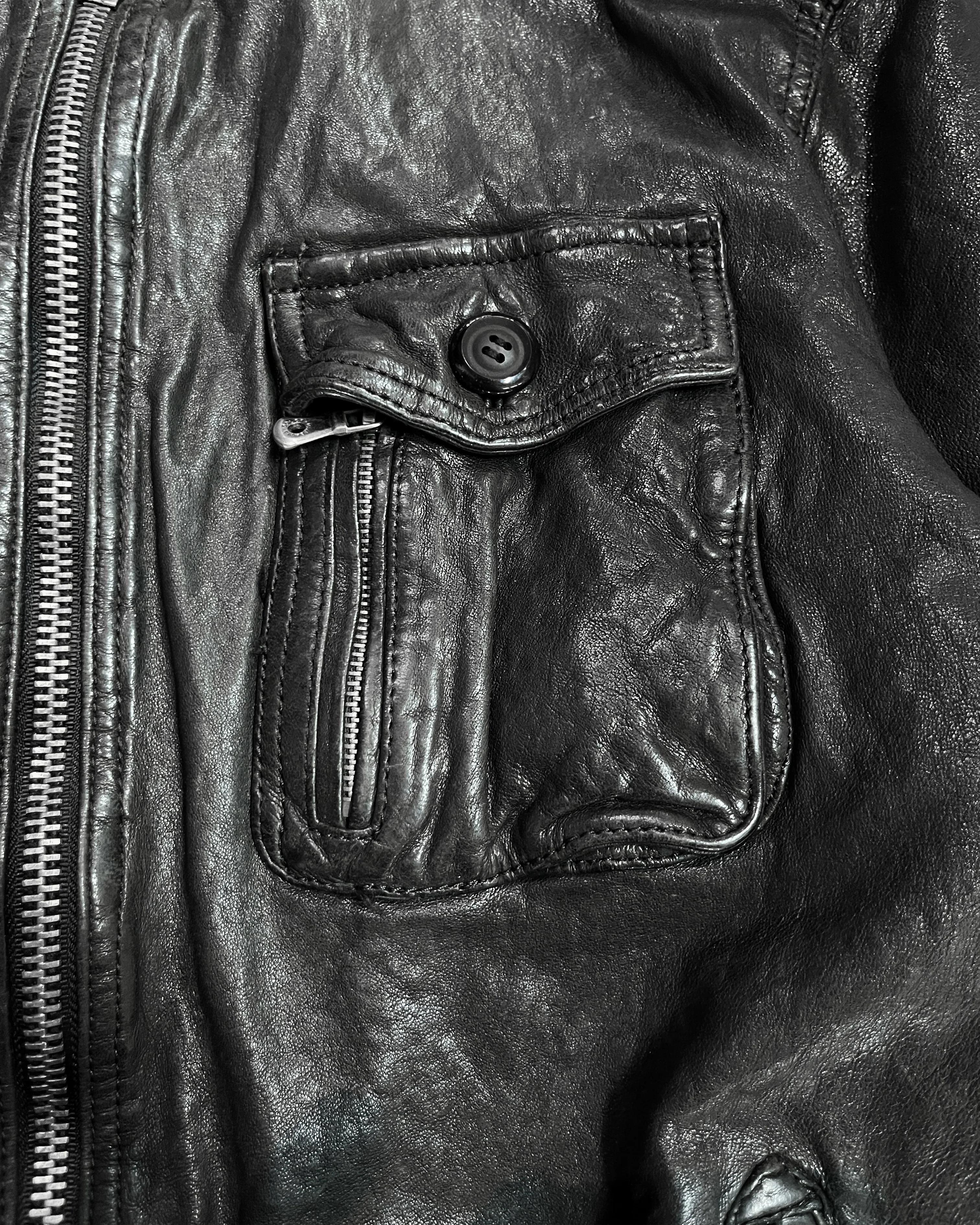 90's DOLCE GABBANA WRINKLED HAMMERED LAMB LEATHER JACKET - Image 4