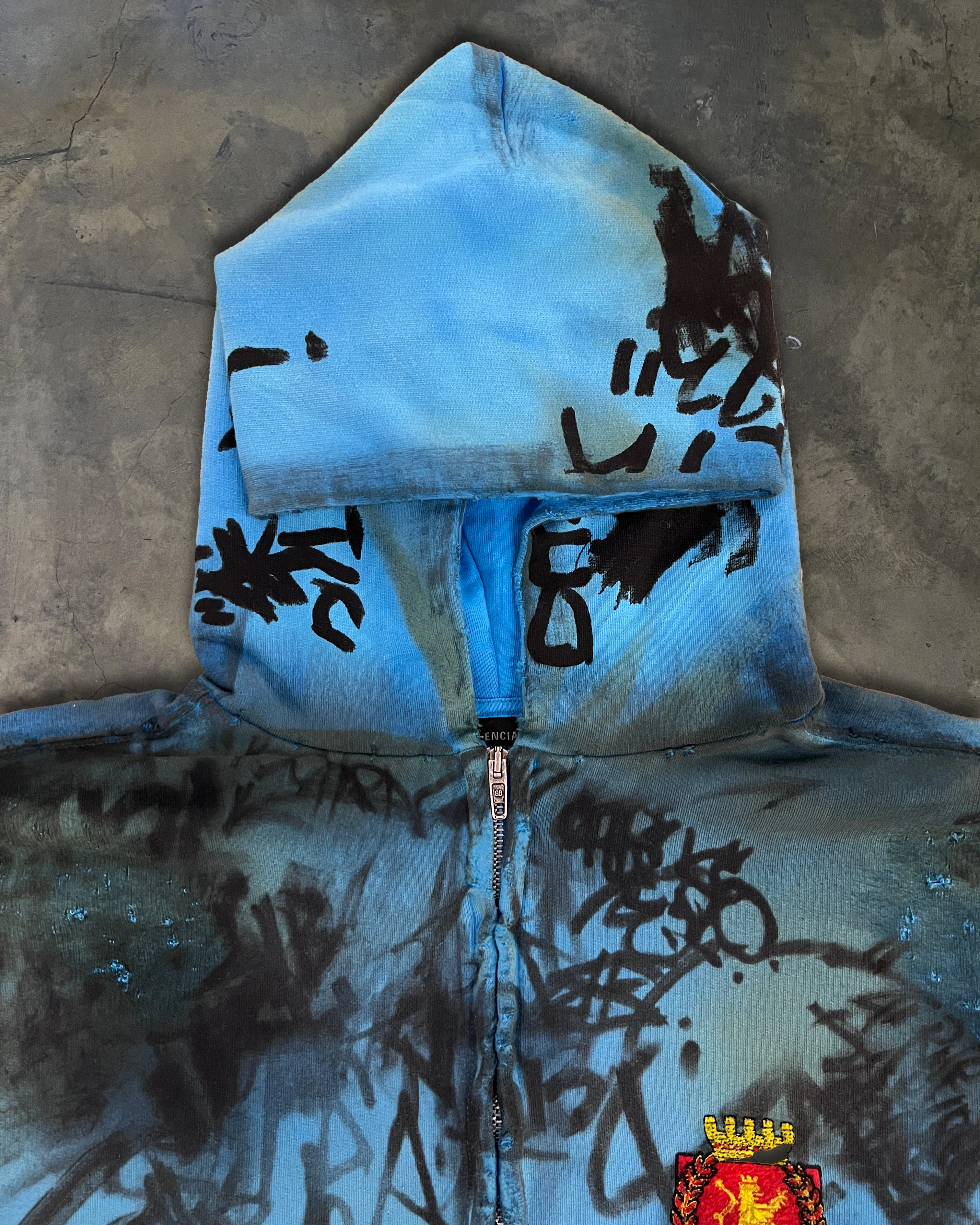 BALENCIAGA BLUE SKATER ZIP HOODIE - Image 2