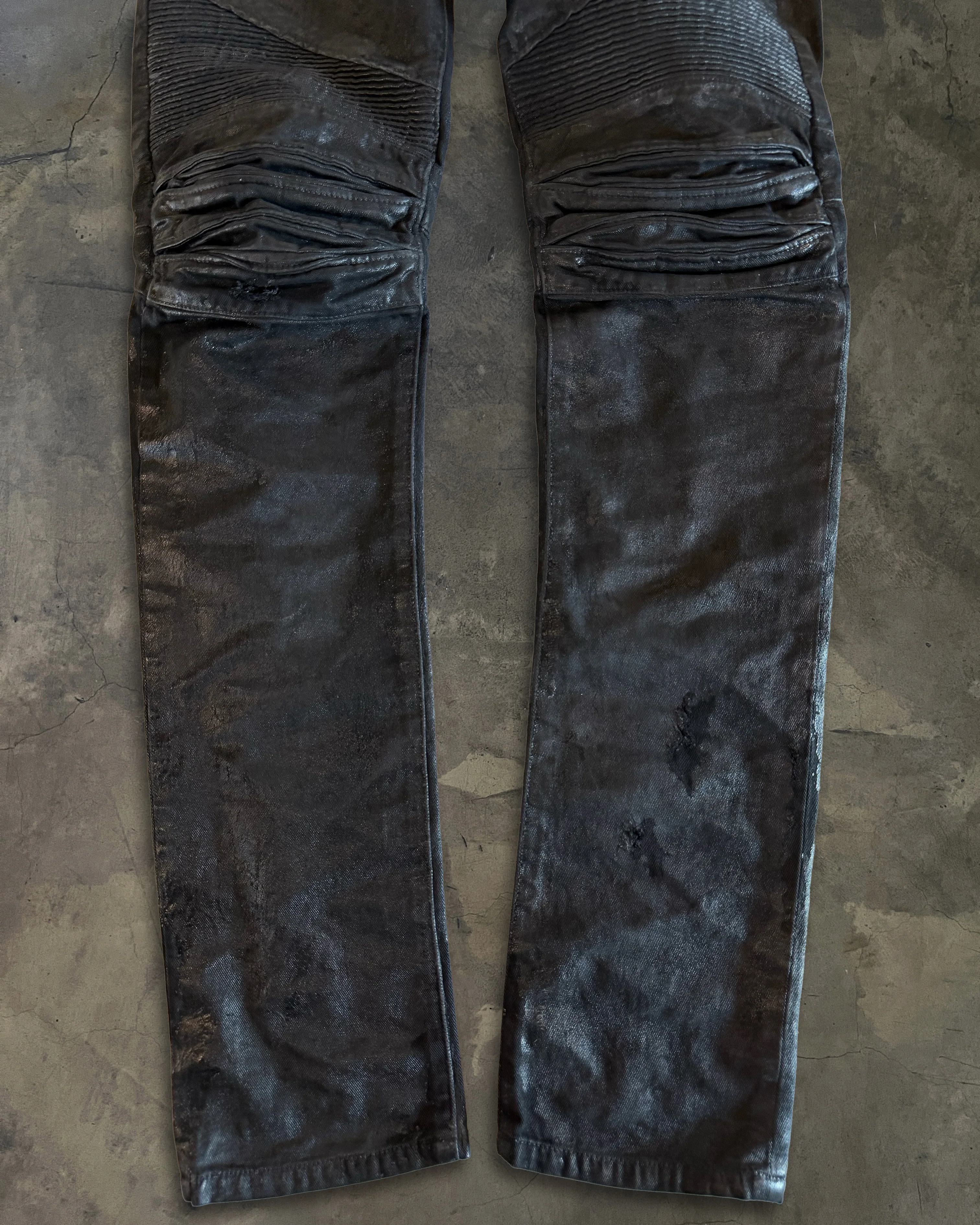 BALMAIN AW2015 BLACK WAXED COATED BIKER DENIM - Image 2
