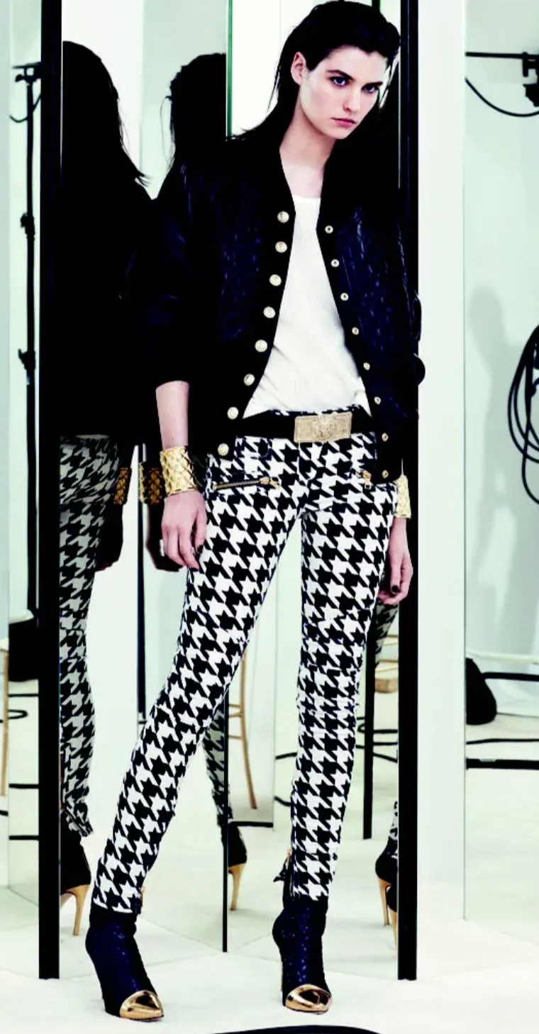 BALMAIN RESORT 2014 WAXED HOUNDSTOOTH BIKER DENIM - Image 6