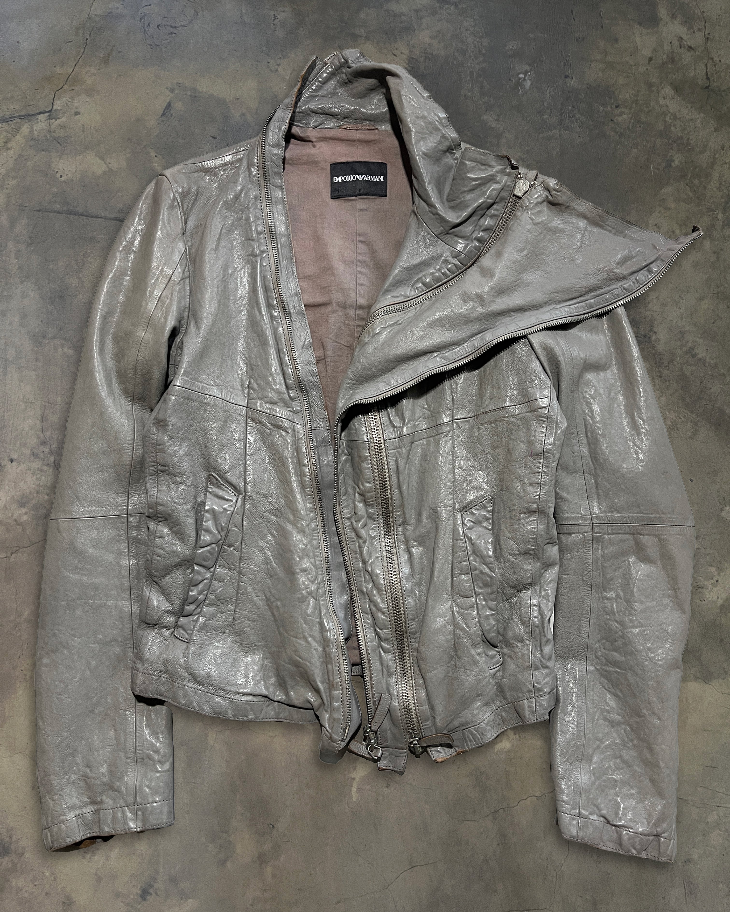 EMPORIO ARMANI SS2012 ASYMMETRICAL LAMBSKIN JACKET - Image 4