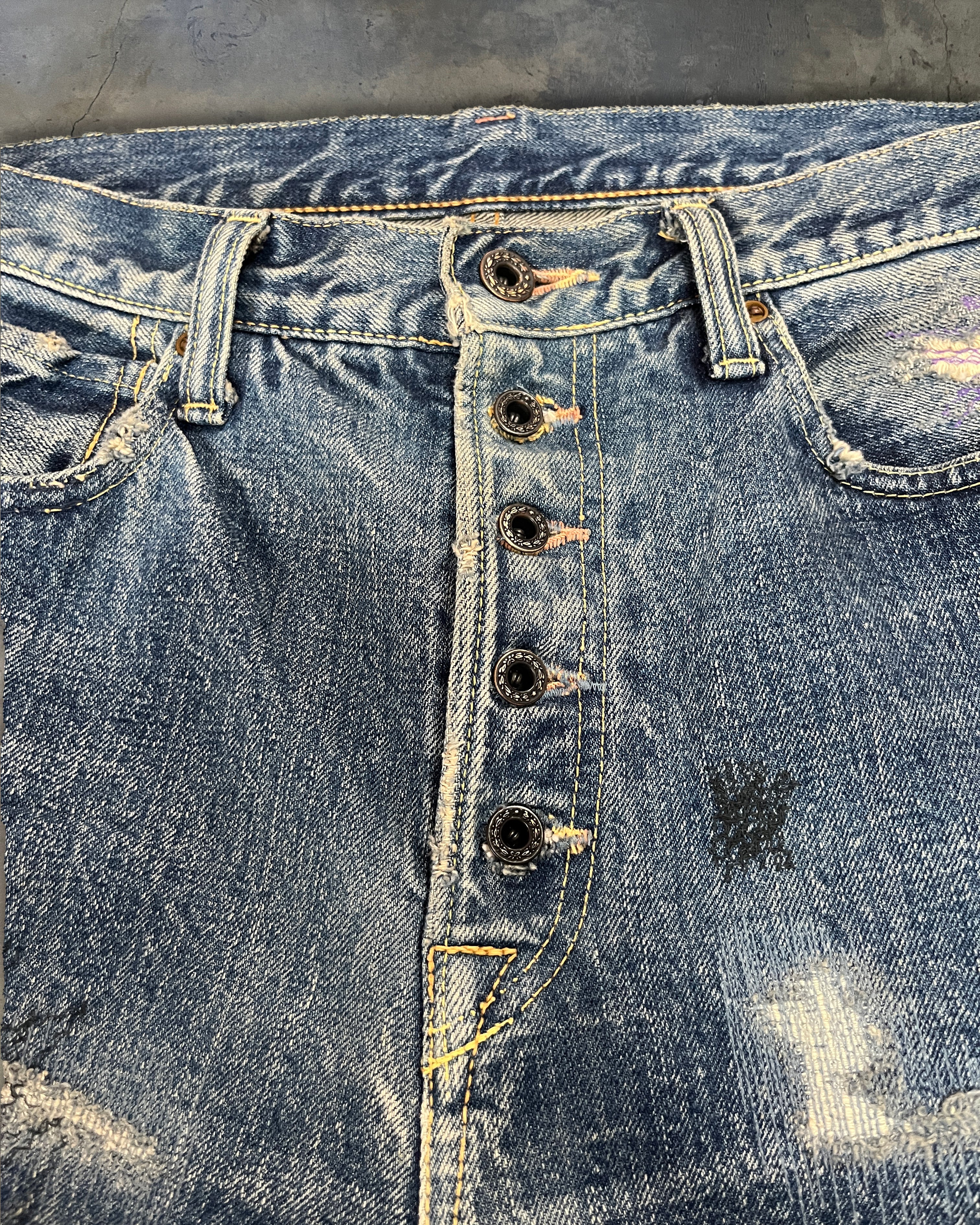 KAPITAL KOUNTRY BORO CHEETAH PATCHWORK DENIM SHORTS - Image 5