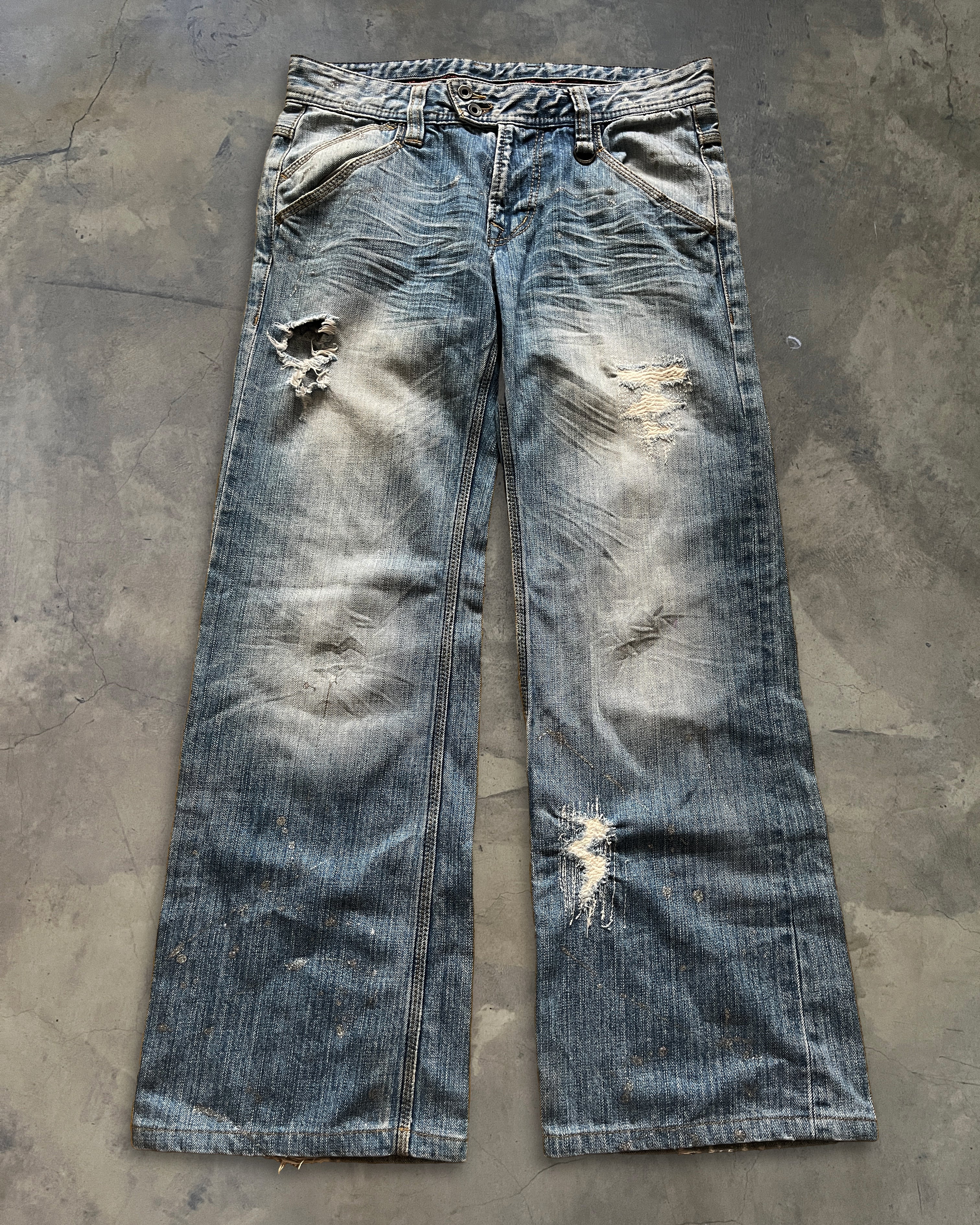 NICOLE CLUB FLASHED BAGGY WASH JEANS