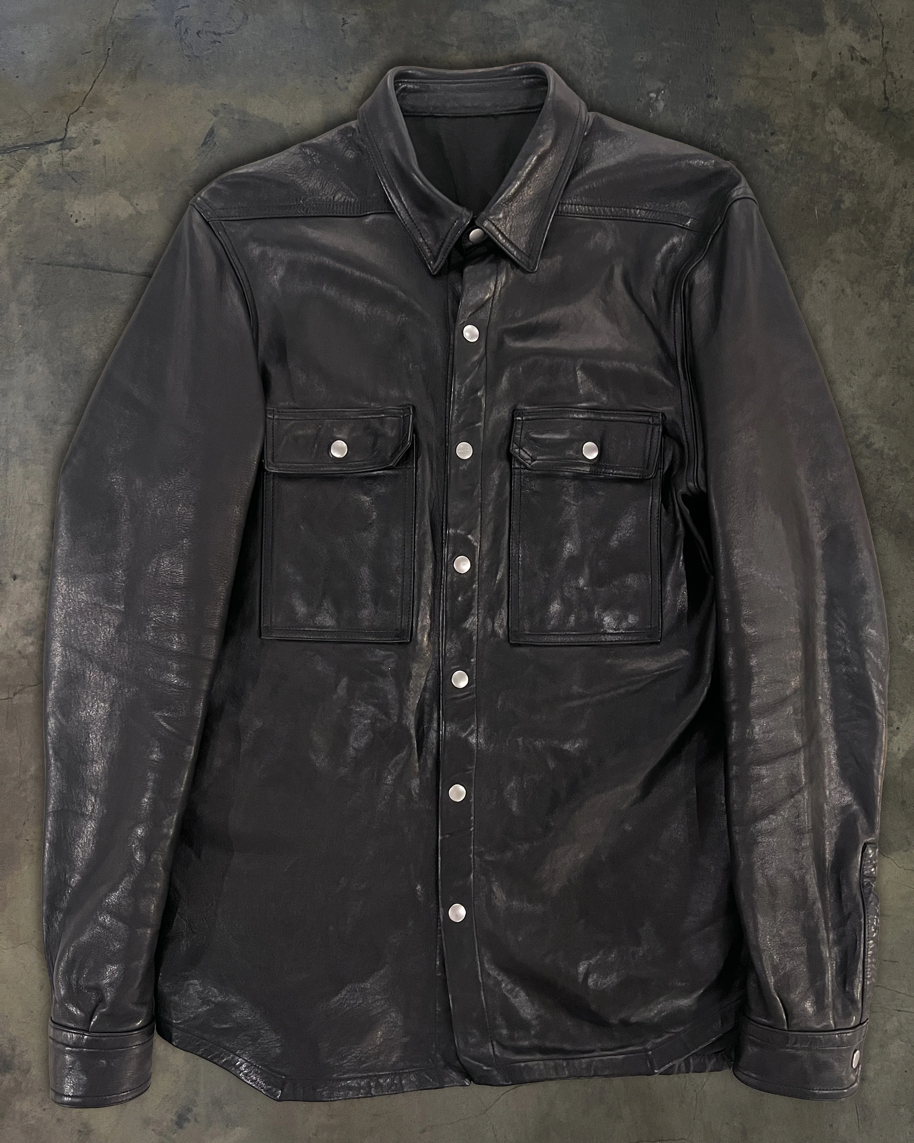RICK OWENS SS24 "LIDO" LAMB LEATHER OVERSHIRT