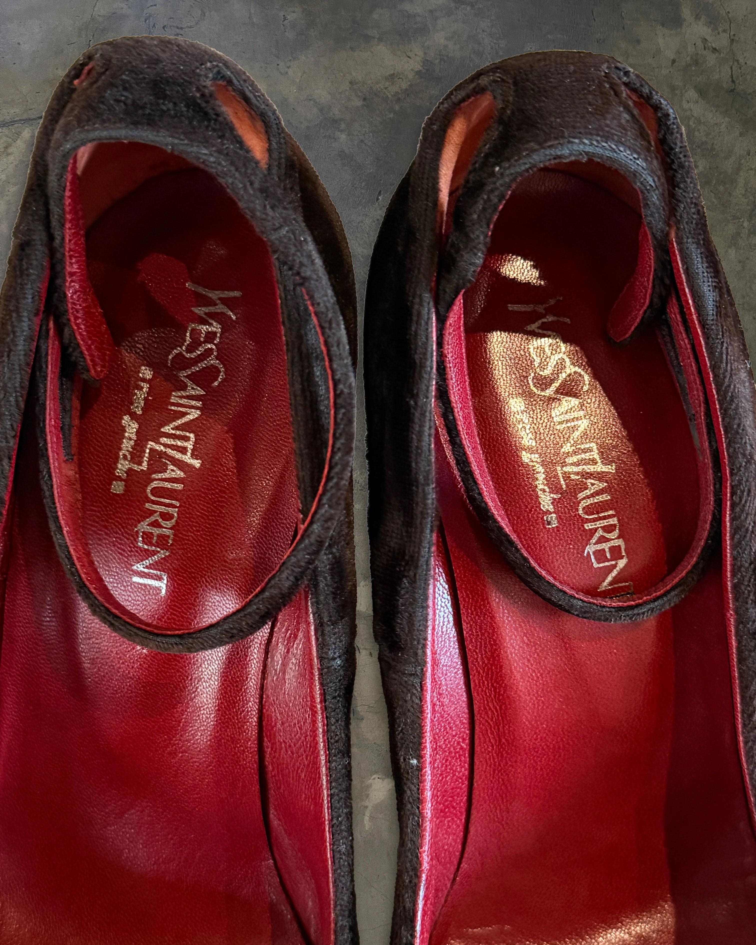 YVES SAINT LAURENT FW2004 BY TOM FORD RUNWAY BROWN VELVET WEDGES - Image 4